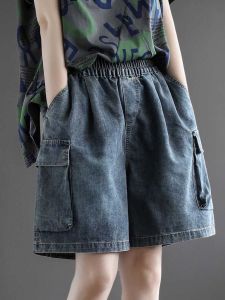 High Waist Loose Fit Denim Shorts Womens Summer 2025 plus Size Casual Wide Leg Five Pocket Slimming Jeans Pants