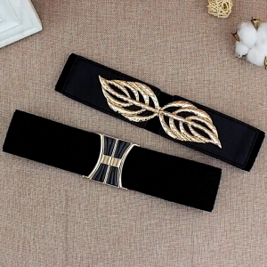 Elegant Retro Black Wide Elastic Belt for Women Adjustable Minimalist Waistband Corset Metal Buckle Dress Belt Accessories