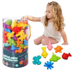 Rainbow Matching Game Montessori Puzzle Toy For kids Animal Cognition Color Sort Fine Motor Training Sensory Education Puzzle Toys Teaching Educational Toys Birthday Gift