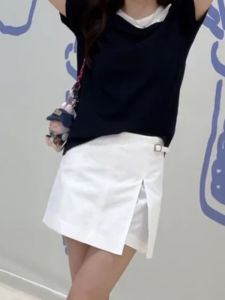 Shalldoer | Elegant Summer Outfit Womens Shoulder Bared Short Sleeve T-Shirt Pure Color Mini Skirt Two Piece Set Round Neck Pullover