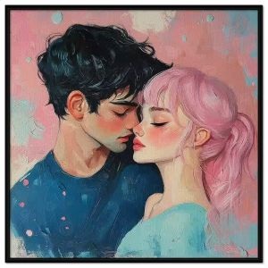 Tranh vẽ tình yêu cặp đôi dễ thương. Tranh treo tường dán tường sơn dầu canvas. CGI-1481