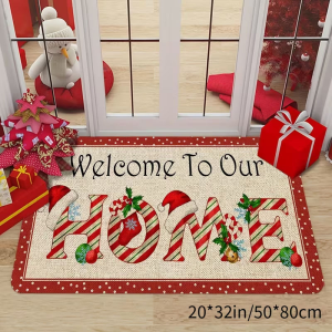 VIKAMA Christmas Gnome Doormat Vintage Wood Wreath Non Slip Floor Welcome Mat For Indoor Entrance Xmas Home Decor