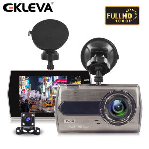 EKLEVA Dash Camera 4 Inch LCD Screen Car DVR Rear View Full HD 1080P Two Dual Lens DVR Auto Video Recorder English Night Version