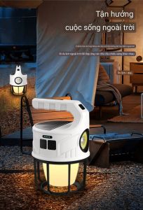 Đèn cắm trại đa năng sạc năng lượng mặt trời cổng sạc USB type C có thể dùng làm sạc điện thoại chống nước nhiều chế độ sáng: Pha + LED + SOS