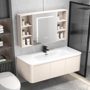 Ceramic Integrated Sink and Sintered Stone Washstand Bathroom Cabinet Set