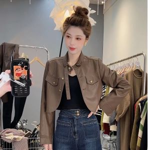 เสื้อแจ็คเก็ตหนังสั้นคอตั้งสไตล์มอเตอร์ไซค์แบบลำลองสำหรับฤดูใบไม้ร่วงและฤดูหนาวปี 2025 เสื้อคลุมกันหนาวแบบอเนกประสงค์ที่สวมใส่ได้หลากหลาย