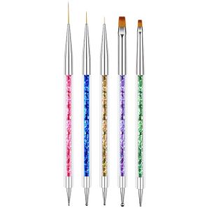 LULAA 2 In 1 Nail Art Dotting & Striping Pen Set Glitter Tube Handle Fine Line Brush DIY Nail Design Gel Polish Manicure Tools