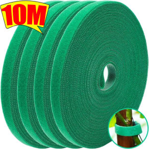 10เมตรผ้าผูกพันต้นพืชไนลอนแบบใช้ซ้ำได้สายรัดตะขอพืชสีเขียวเทปรัดไม้ไผ่อ้อยอุปกรณ์ตกแต่งสวนในบ้าน
