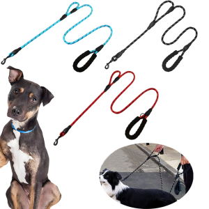 Reflective Double Handle Dog Leash - Anti-Pull Heavy Duty Rope with Non-Slip Grips for Large Dogs Outdoor Training
