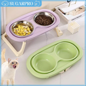 Foldable Cat Food Bowl Non-slip Double Pet Feeding Bowl for Dogs Cats Stainless Steel Durable Puppy Kitten Feeder