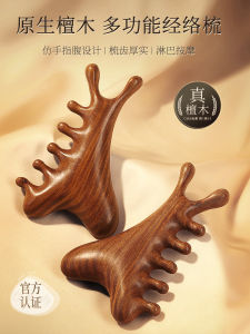 Multi-Functional Four-In-One Sandalwood Comb Head Therapy Gua Sha Unblocking Meridians Tool Facial Eye Head Massage Comb