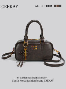 กระเป๋าสะพายข้างทรงลูกแบดมินตันแบบย้อนยุค CEEKAY สำหรับผู้หญิง กระเป๋าสะพายข้างแบบสะพายข้างแบบลำลอง หนัง PU ขนาดเล็ก วัสดุอื่นๆ