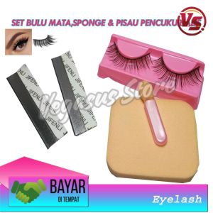 Set Bulu Mata Palsu Tempel Anti Badai/Eyelash 1Set Isi 4 Barang silet dan spon bedak -Vegasus Store