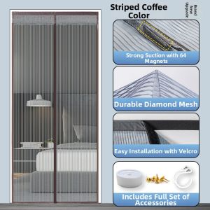 Anti-Mosquito Self-Closing Magnetic Strip Door Curtain No Drilling Installation