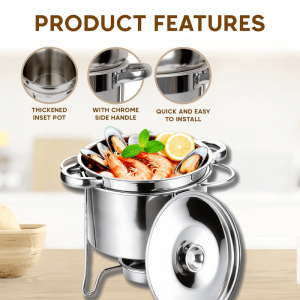 Cooking Pot Multifunction Soup Chafer Warming for Buffet Set Stainless Steel Round Soup Warmer Food Stove with Handle Fuel Holder for Hotels Restaurants Holiday Cooking