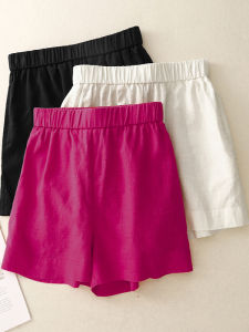 Luxurious Casual Pure Color Linen Shorts Womens Thin Style Comfortable All- Matching plus Size Slimming Cotton Linen A-line Wide Leg Pants