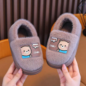 Kids Cotton Slippers Bag Heel Boys Winter Indoor Home Non-Slip Thick Bottom and Warm Keeping Childrens Boys and Girls Cotton Shoes