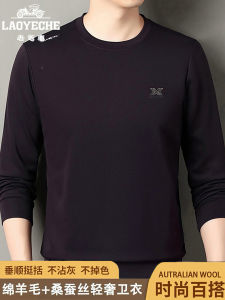 เสื้อสเวตเตอร์คอกลมผ้าขนสัตว์ผสมผ้าไหมสำหรับผู้ชาย ทรงหลวม แขนยาว ลำลอง ฤดูใบไม้ร่วง 2025 คอลเลกชั่นใหม่ เสื้อยืดคอกลม