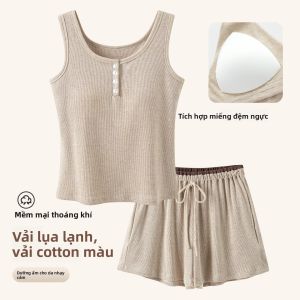 Bộ đồ ngủ nữ MiiOW Cat Person bằng lụa có đệm ngực thoải mái - mùa hè