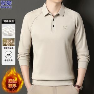 Romon Fall and Winter Fleece-lined Thickened Polo Collar Top High-End Men Casual Long Sleeves Polo Shirt Base Ride