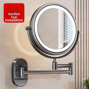 TEKANAI | Wall-Mounted Suction Cup Lighted Extendable Folding Rotation No-Drill Magnifying Makeup Mirror