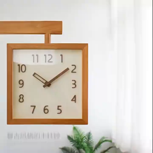 Double Sided Wall Clock Perfect Japanese Vintage Solid Wood Double-Sided Wooden Corner Wall Clock Simple Silent Wall Clock Three-dimensional Letter Living Room Home Two-Side Clock