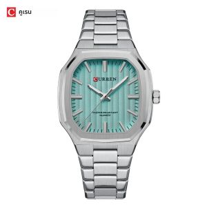 นาฬิกาข้อมือผู้ชาย CURREN สไตล์ลำลอง หน้าปัดสี่เหลี่ยม ระบบควอตซ์ สายสแตนเลส ดีไซน์เรียบง่าย เหมาะสำหรับธุรกิจ พร้อมเข็มเรืองแสง