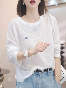 Shalldoer | เสื้อยืดคอกลมแขนยาวทรงหลวมสำหรับผู้หญิงในช่วงฤดูร้อน เสื้อเชิ้ตบางๆ ที่สวมใส่สบาย เสื้อผ้าทำงานสไตล์เกาหลี