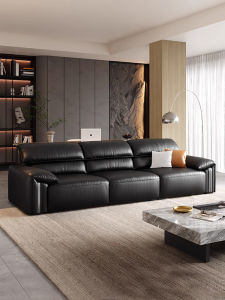 Modern Minimalist Italian Style Genuine Leather Sofa Top Layer Cowhide Small Living Room Black Straight Modern Simple Elephant Ear