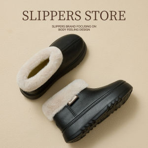 Dép Cao Đến Đầu Gối Chống Thấm Nước Mùa Thu Đông Ngoài Trời Chống Trượt Trong Nhà Đế EVA Dép Cotton Lót Lông Cừu Ấm Áp Cho Nữ