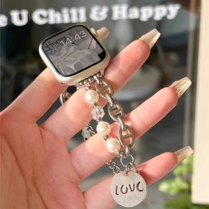 Accessible Luxury Womens Classic Style Pearl Watch Bracelet Metal AppleWatch Watch Band Iwatchs9 Huaqiang North Ultra