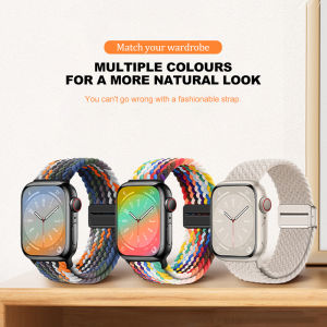 Magnetic Braided Nylon Strap for Apple Watch Series 11/10/9/8/7/6/5/4/SE/Ultra - All Models 49/46/45/44/42/41/40/38mm Adjustable Loop Sweatproof & Comfortable for Women & Men