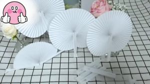 12Pcs Love Shape Paper Fan Heart Round Shape Paper Outdoor Travel Portable DIY Fan For Wedding