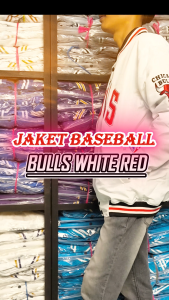 HAPPY Jaket Varsity Casual Vintage Premium Bulls White Red Series Full Bordir