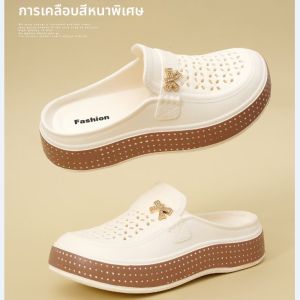 รองเท้าแตะส้นแบนแบบสวมหัวสำหรับผู้หญิง รองเท้าแตะชายหาดแบบสวมหัว ทรงหัวมน พื้นหนา สำหรับใส่ไปเที่ยวชายหาดในช่วงฤดูร้อน