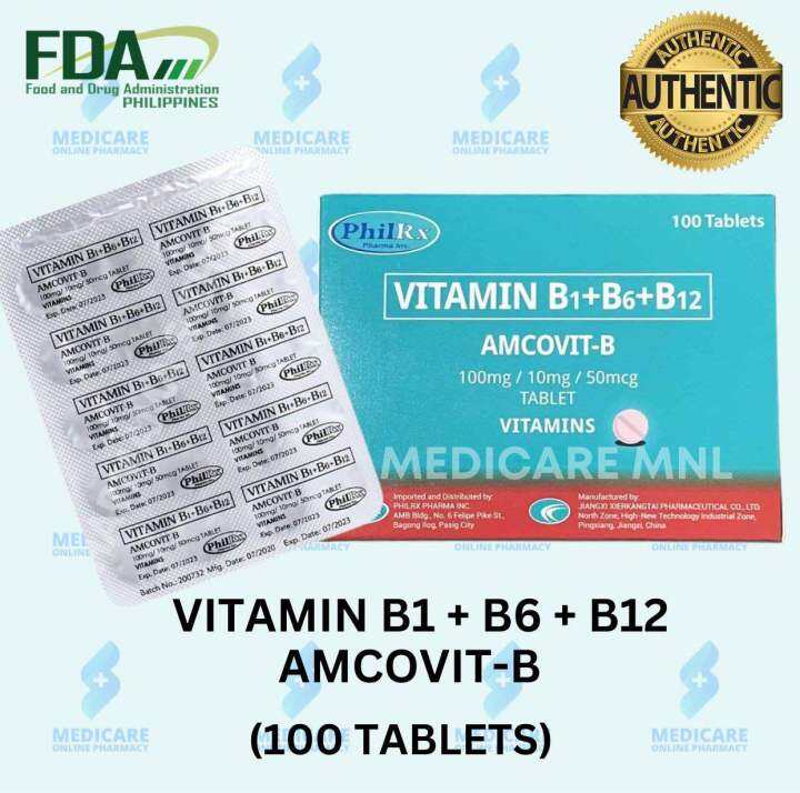 Vitamin B1 + B6 + B12 AMCOVIT-B Vitamin B (100 TABLETS) | Lazada PH