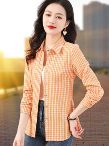 Slim Fit Womens Cotton Shirt Casual Style Long Sleeve Plaid Print Fashionable Early Autumn New Arrival Casual Wind Shirt