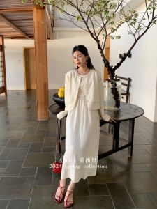 New Spring Chinese Style Texture Sensation Button up Vest And Halter Dress Set Gentlewoman High Class Feel Fashionable Outfit