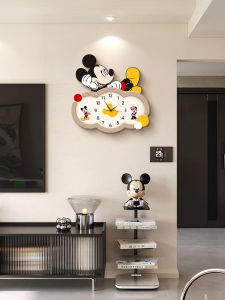 Mickey Wall Clock Silent Restaurant Living Room TV Background Wall Clock New 2025 Model Simple Style Battery Powered Wood Shell