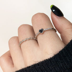 2 cái/bộ thời trang sterling bạc màu đen hình trái tim tình yêu Nhẫn Nữ Cô Gái đính hôn tuyên bố Nhẫn kim loại phụ kiện tiệc