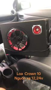 Loa CROWN 10 vuông có bluetooth nguồn 1224V và 220V. max 200W bass 24Cm BH 06 tháng