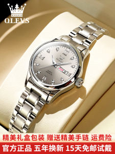 Fashionable Quartz Watch Olevs OLS-LS7034.01 Large Dial Steel Strap Calendar Display Waterproof Womens Watch Valentines Day Gift