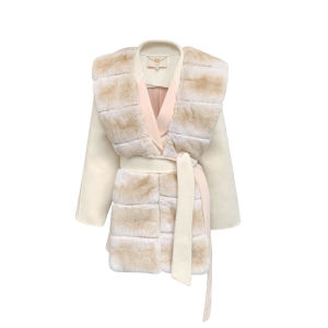Double-Faced Woolen Coat DoggyQin Osaka Luxury Rabbit Fur Collar 100 Woolen Double-Color Tweed Womens Long Jacket