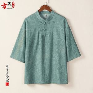 เสื้อยืดแขนสั้นผ้าลินินคอตตอนสไตล์จีนย้อนยุคสำหรับผู้ชาย ทรงหลวม ไซส์ใหญ่ ฤดูร้อน 2025 แบรนด์อื่นๆ