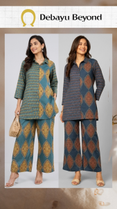DEBAYU Readiprint Cotton Shirt Style Kurti Co Ord Set Size M to 3XL Malaysia