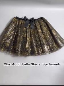 Adult Halloween Spider Web Tulle Skirt Elastic Waist Short A-Line Party Skirt for Cosplay Costume Halloween Party
