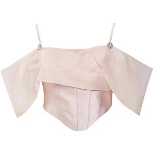 TAMMY TANGS | Sweet Style Fishbone Design Belted Satin Short Strap Top Womens Summer Fashion Mall Same As Sugar Power Running Fairy