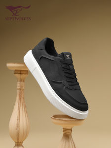 Septwolves Mens Casual Shoes Office Business Black Trend Spring Autumn Leisure Board Shoes round Toe Lightweight mid Heel