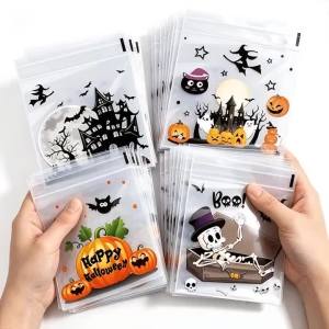 100 Cái Túi Đựng Kẹo Halloween Trong Suốt Có Keo Dán PVC Túi Đựng Bánh Kẹo Túi Quà Tặng Cho Hoạt Động Trick Or Treat
