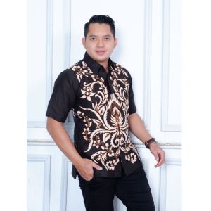 Baju Batik Pria Dewasa Batik Pria Lengan Panjang Kemeja Batik Pria Murah Lengan Pendek Terbaru Full Furing Batik Wisanggeni Solo Motif Daun Cengkeh Hitam
